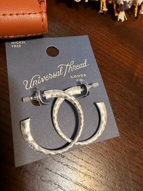 Universal Thread Antiqued Silver Hammered Hoop Earrings